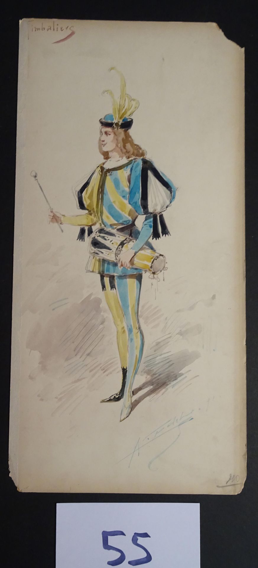 EDEL 埃德尔-阿尔弗雷多(1859-1912)

"Timbaliers"。水粉，水彩和墨水，有签名，约1891年，43 x 20厘米。