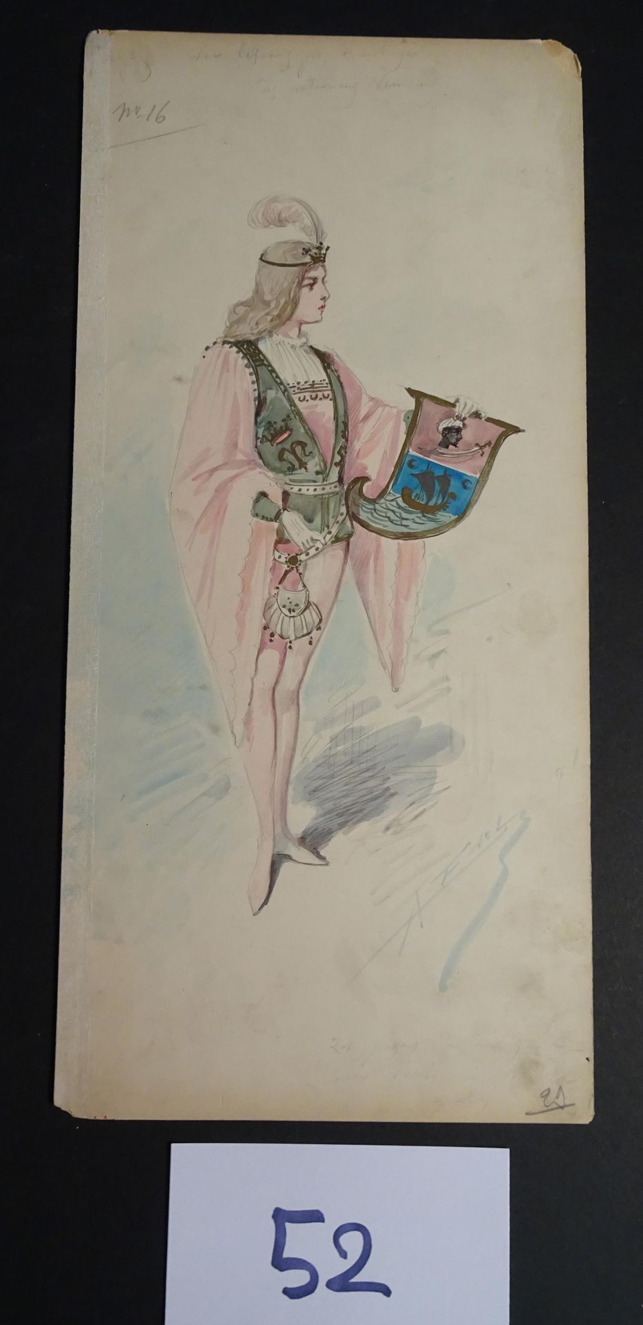 EDEL 埃德尔-阿尔弗雷多(1859-1912)

"页面"。水粉，水彩和墨水，有签名，约1890年，43 x 20厘米。