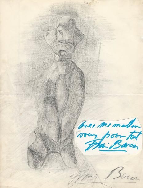 Null BACON (Francis), (1909,1992). "Portrait du chien Lulu " .Très rare dessin s&hellip;