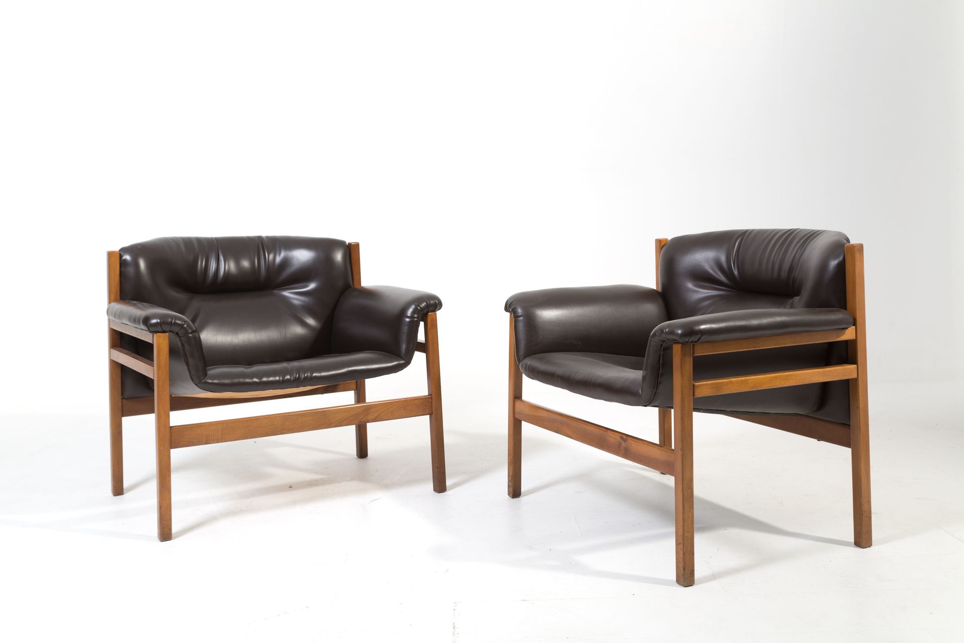 TITO AGNOLI. Two black wooden armchairs. 1960s TITO AGNOLI (Lima, 1931 - Milan, &hellip;
