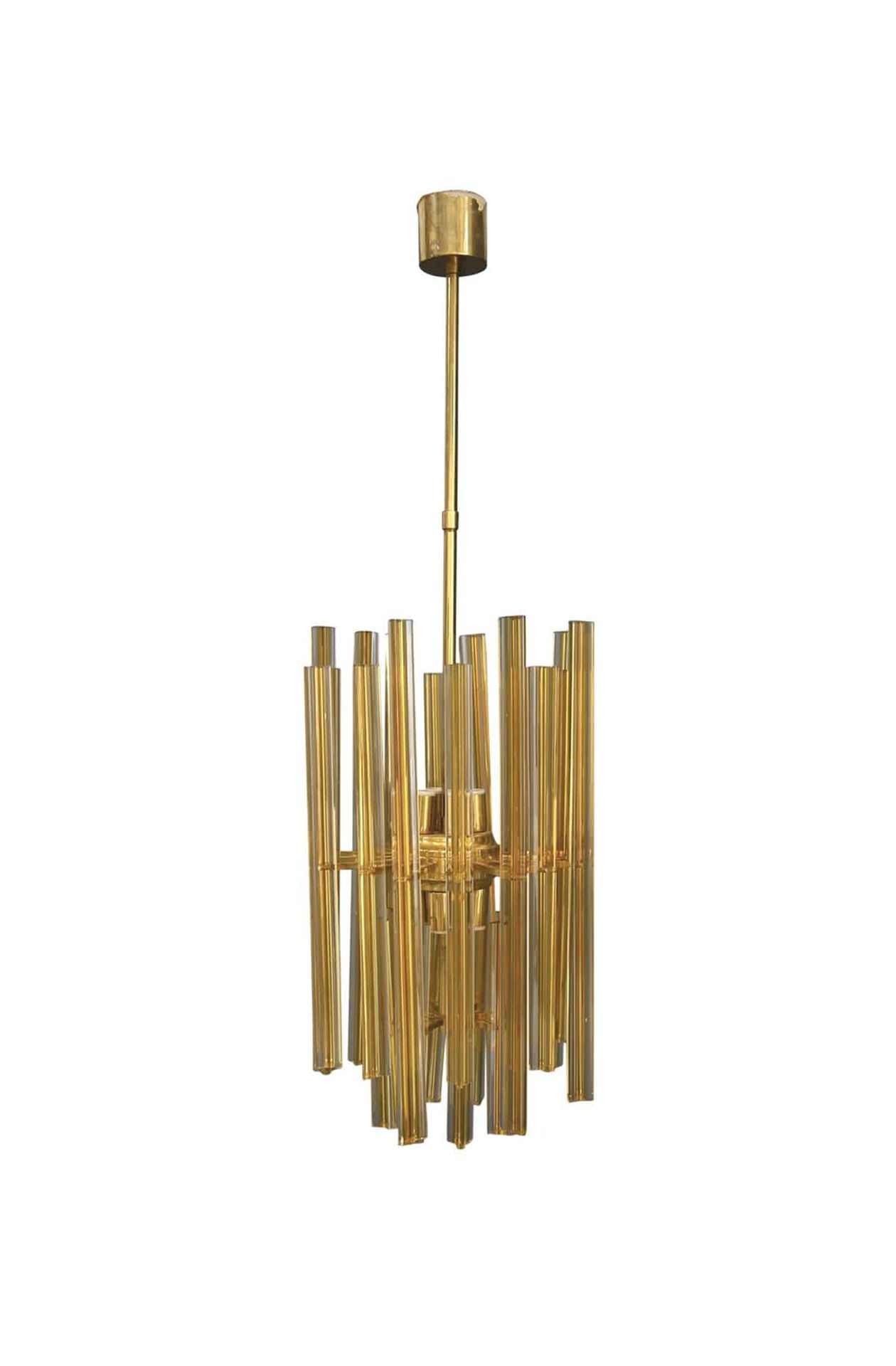 VENINI chandelier in gilded glass and brass Lampadario in vetro massiccio dorato&hellip;