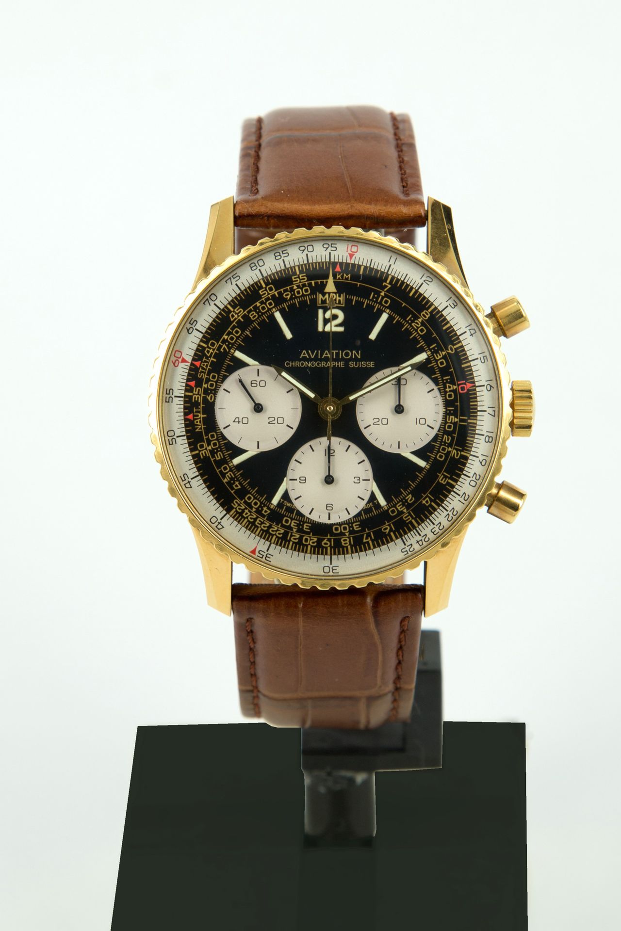 AVIATION Chronographe Suisse gold and leather Chronographe Suisse automatic 24k &hellip;