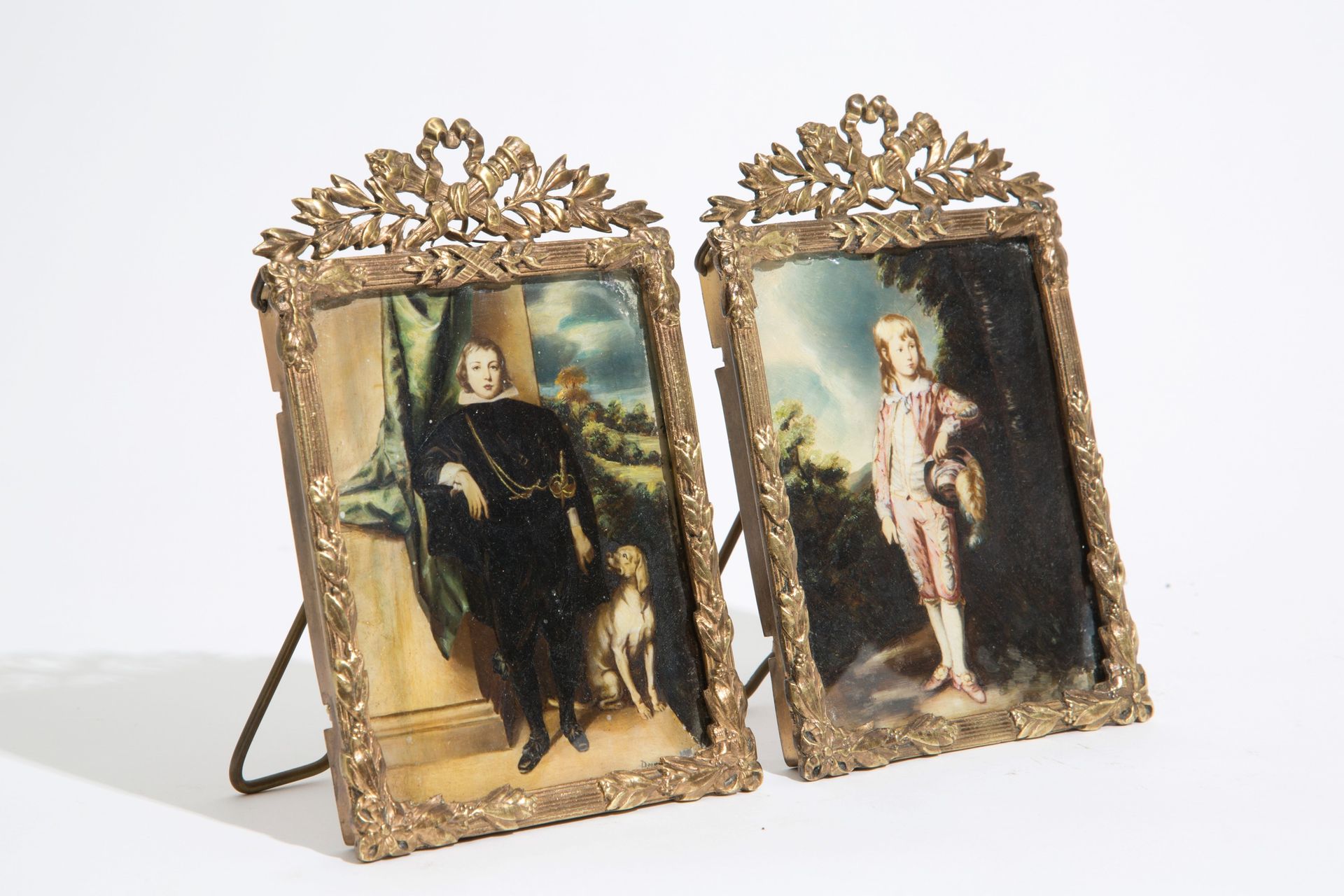 Pair of miniatures Coppia di miniature olio su rame raffiguranti "BAMBINI". Firm&hellip;