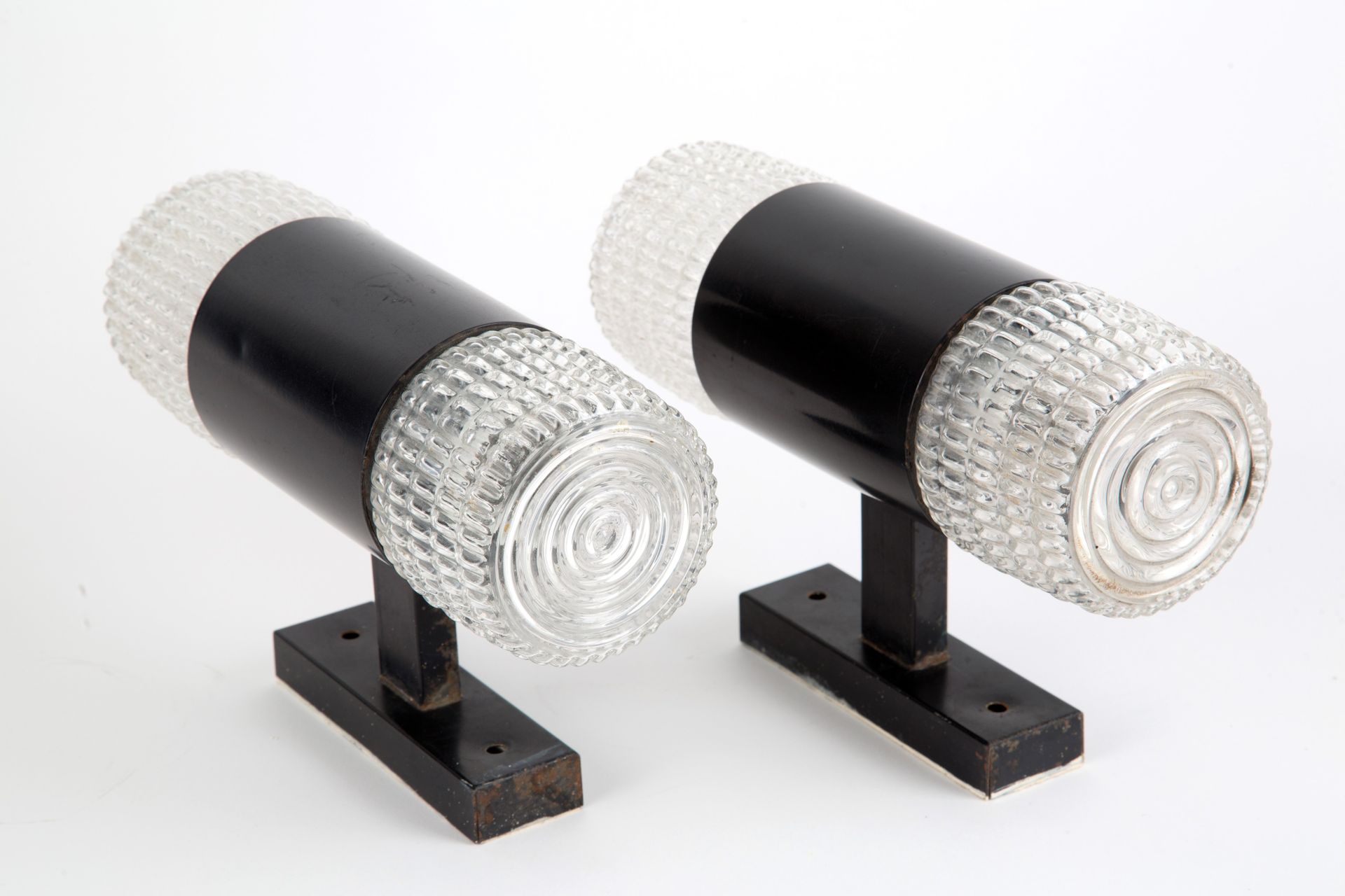 Pair of cylindrical wall lights Coppia di applique cilindriche in vetro spesso l&hellip;