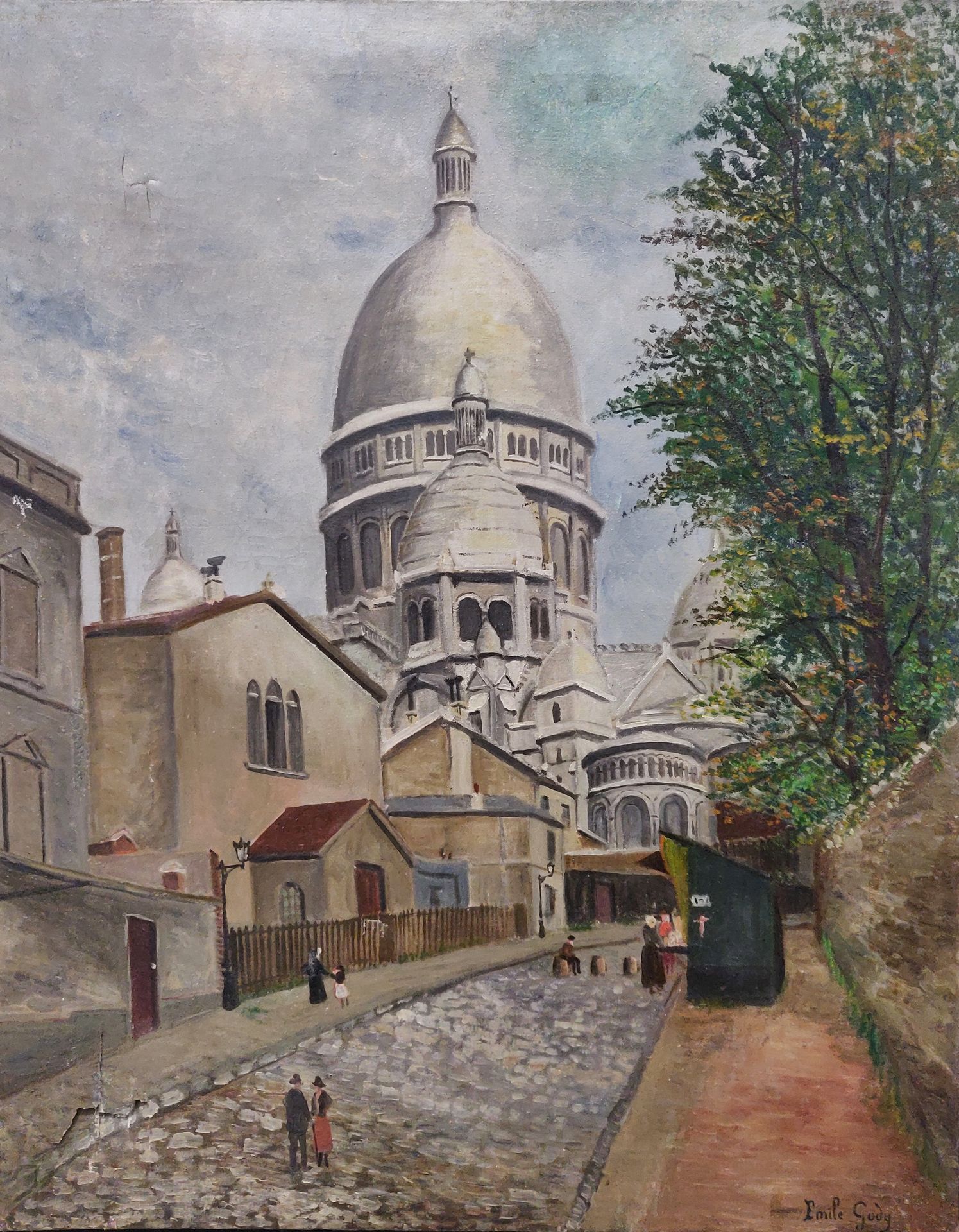 Null 
Émile GODY (XX). Montmartre : Vue sur le Sacré-Cœur. Huile sur toile signé&hellip;