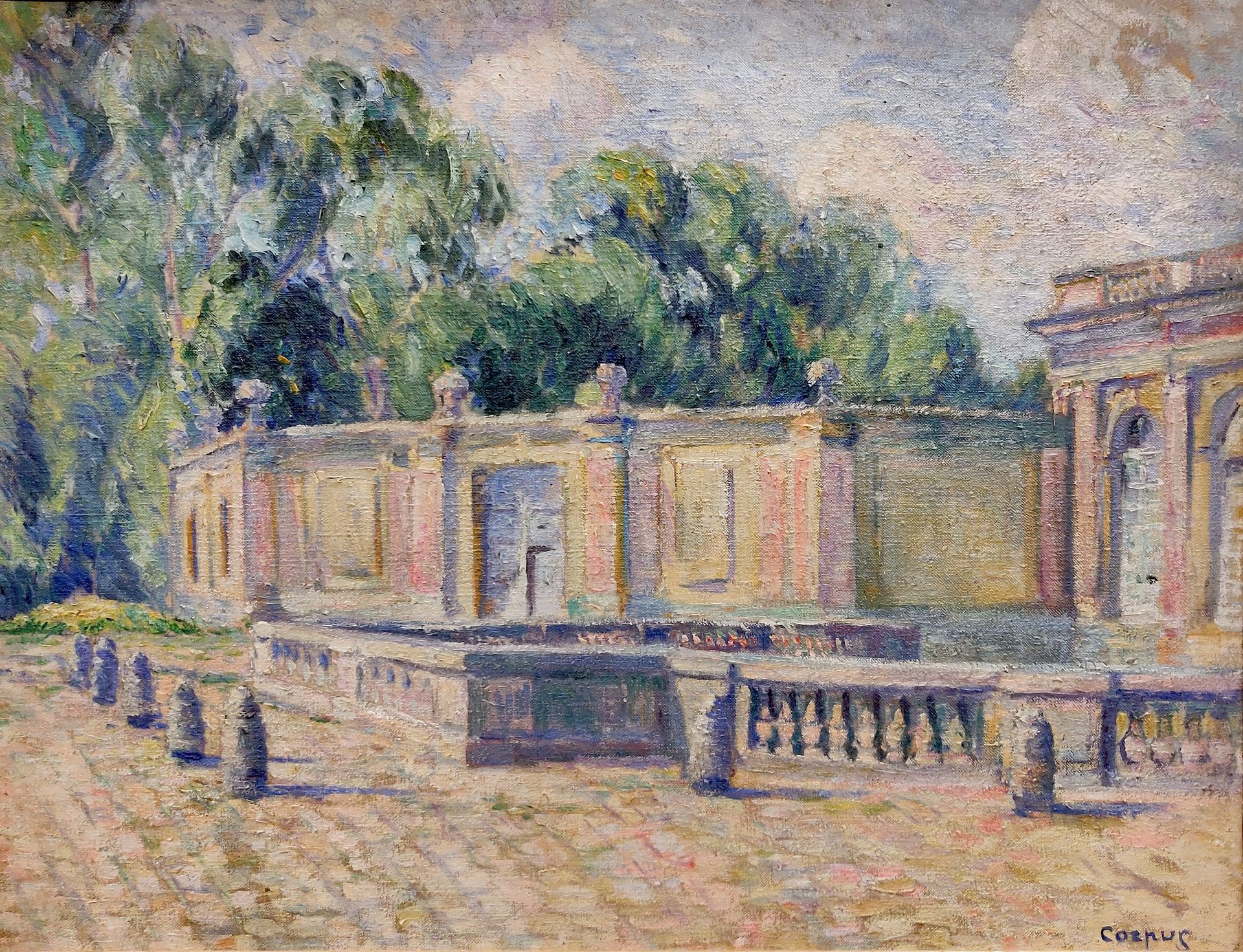 Null CORPUS（20日）。凡尔赛宫的大特里亚侬宫。右下角签名的布面油画，62 x 81厘米。
