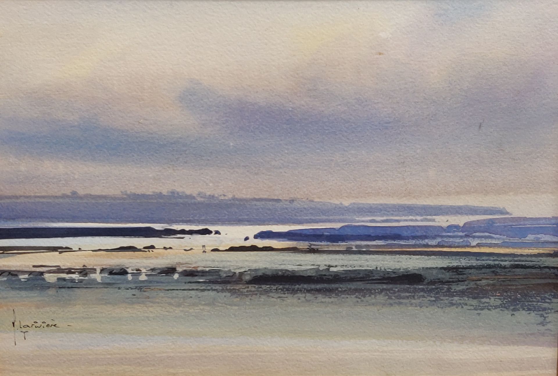 Null Michel LARIVIERE (20th). Sea at low tide. Watercolour on paper signed on th&hellip;