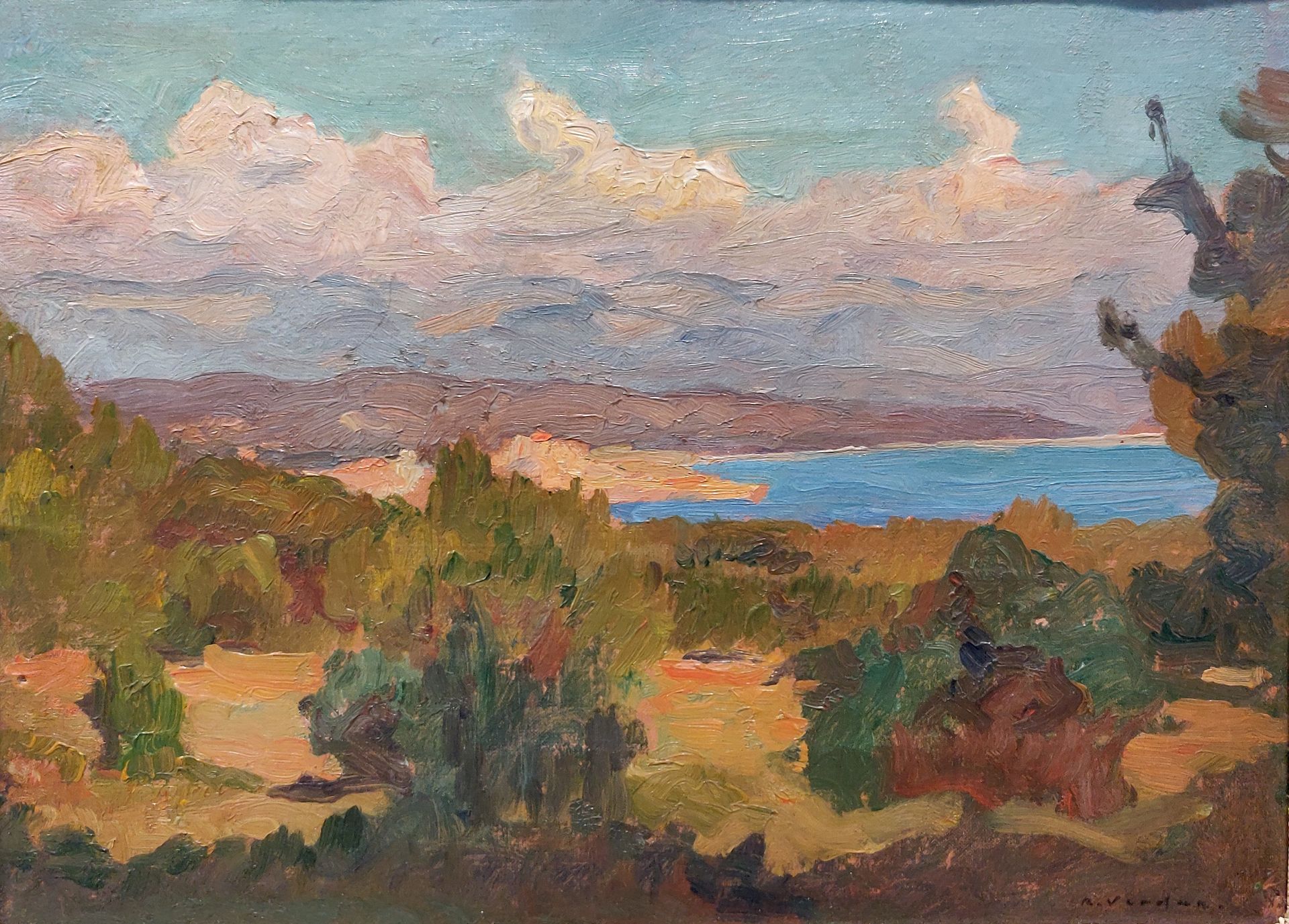 Null Raymond VERDUN (1873-1954)，科西嘉风景。布面油画，右下方有签名，位于背面。镶嵌在面板上的Marouflaged。视图：18 &hellip;
