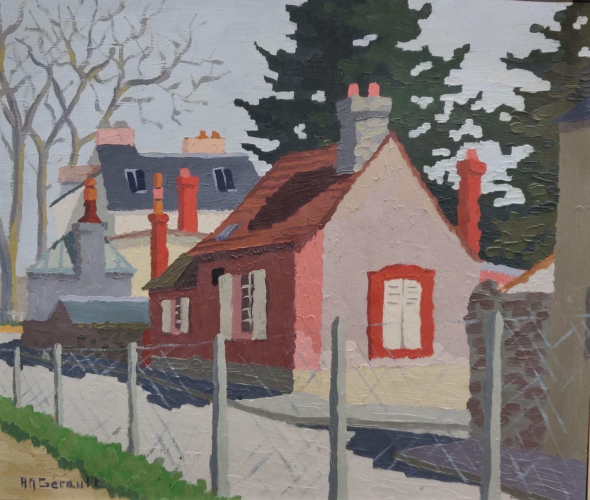 Null Anne-Marie GERAULT (1924-2007), La Maison à Courteilles, Huile sur papier s&hellip;