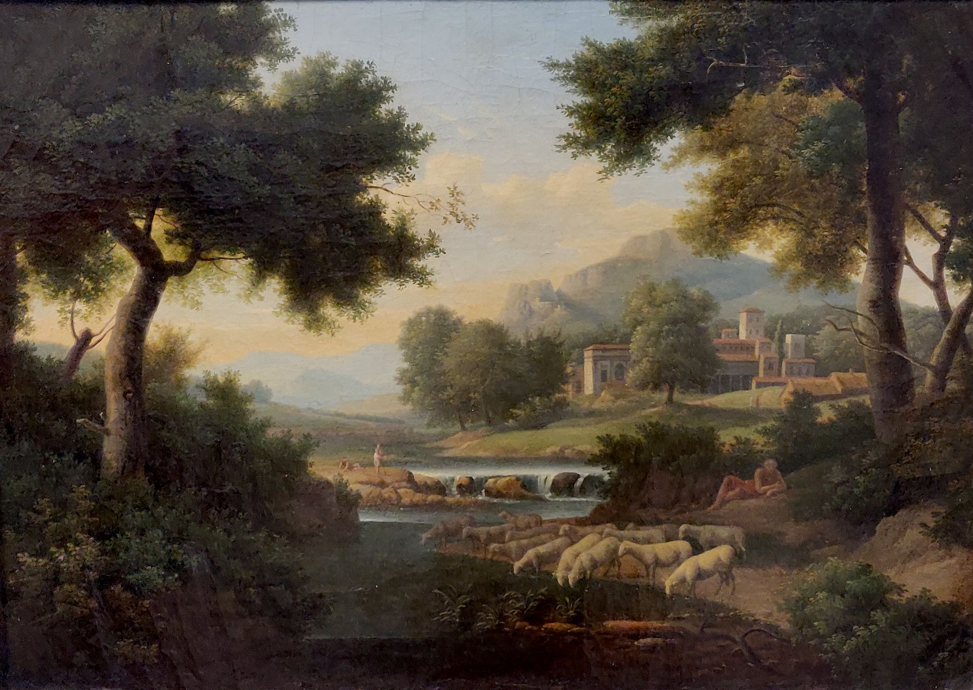 Null 19世纪初的法国画派，Frans SWAGERS（1756-1836）的随行人员。牧民。布面油画，51 x 73,5厘米。