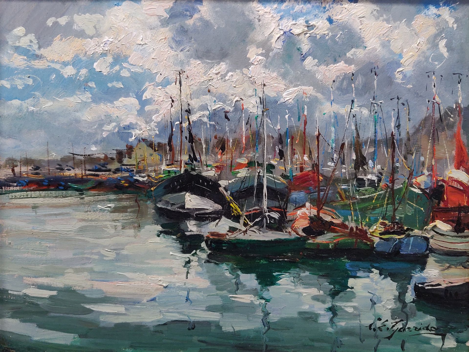 Null Louis Edouard GARRIDO (1893-1983). Le port de saint Vaast la Hougue. Huile &hellip;
