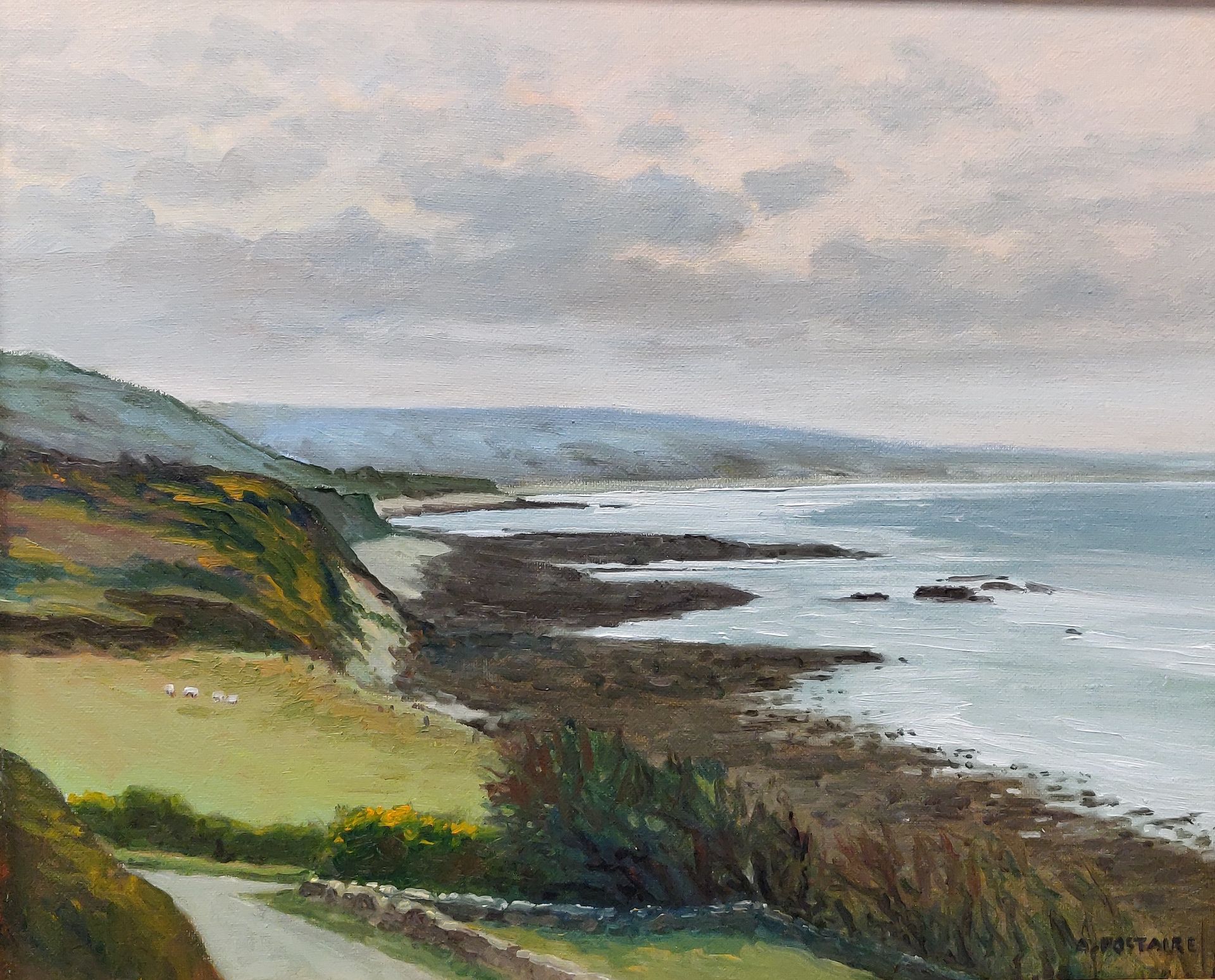 Null André POSTAIRE (20).岩石的海岸。布面油画，右下角有签名。36 x 45厘米。