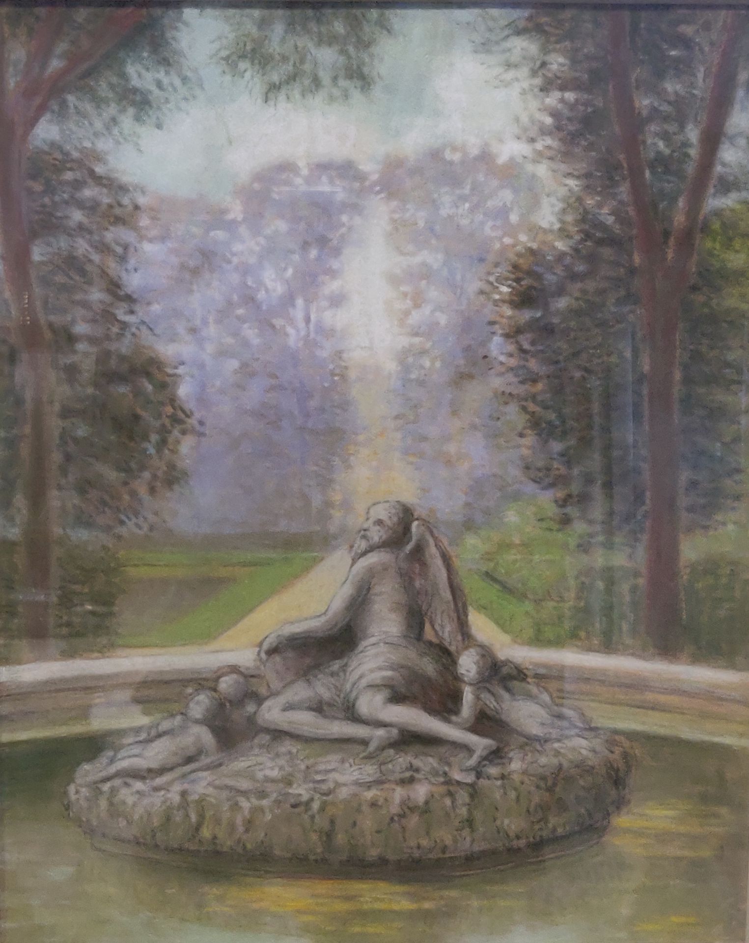 Null 归属于Lucien LÉVY-DHURMER（1865-1953）。泉源的天使和小天使。粉笔画。有框。视图：42 x 34厘米。