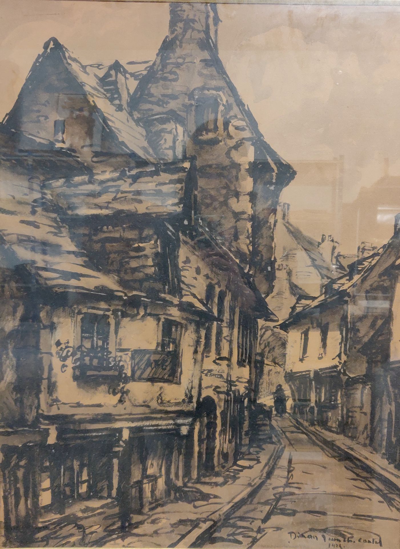 Null 让-查尔斯-康泰尔（1895-1928），迪南街。纸上水墨画，右下角有签名，位置和日期为1925年（？视图：68 x 50。