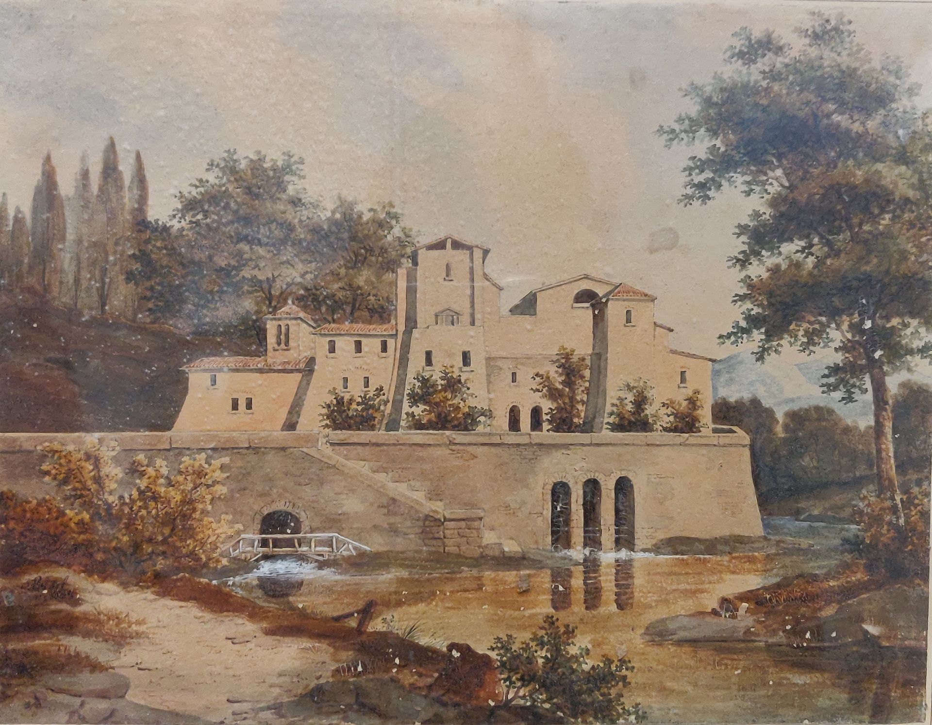 Null Ecole du début XIXe siècle. Deux paysages italiens. Aquarelles sur papier s&hellip;