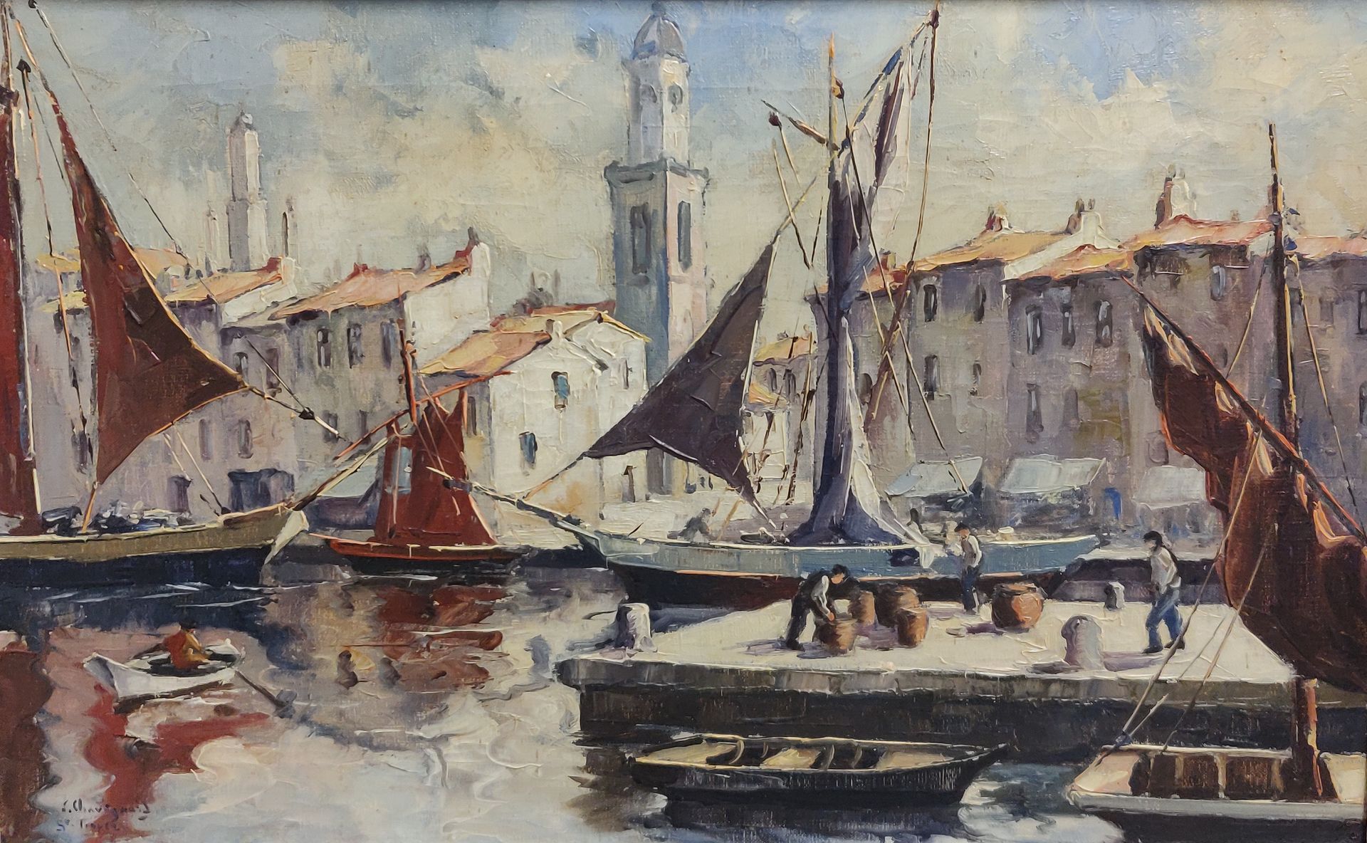 Null 乔治-夏维诺（1865-1944）。圣特罗佩港。画布上的油画，左下角有签名。38 x 62厘米。