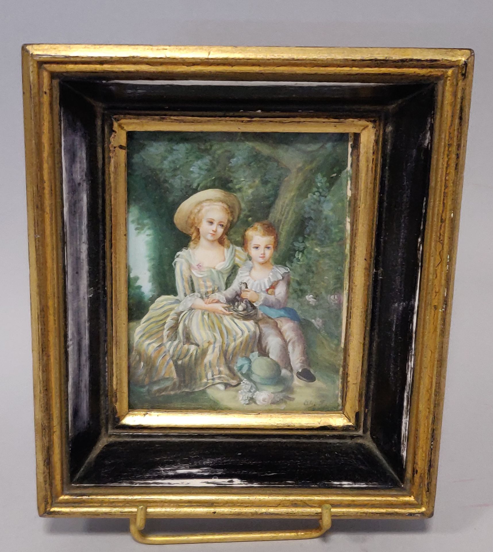Null Ecole du XIXe siècle. Miniature représentant une jeune femme et un enfant t&hellip;