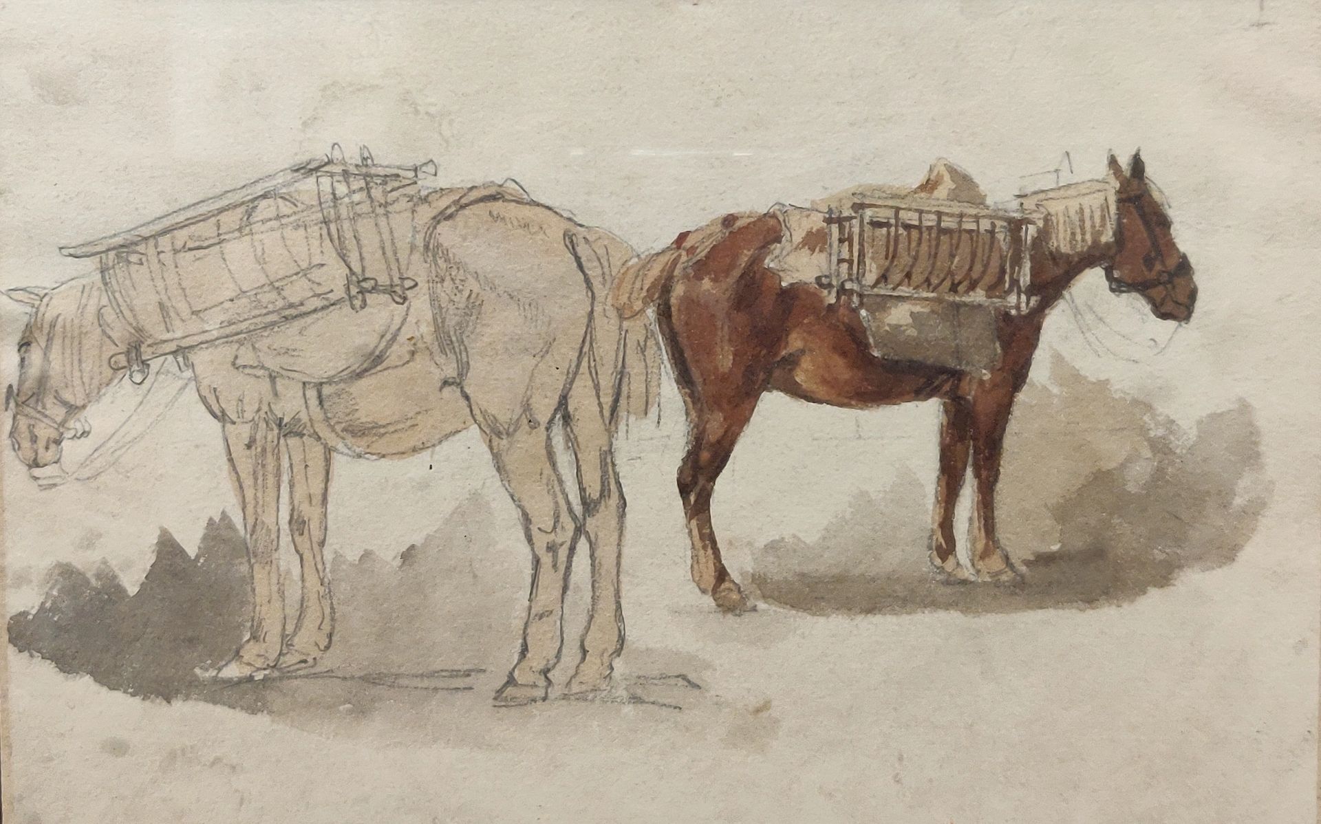 Null 20th century school, Study of horses. Watercolor and pencil on paper. 13,5 &hellip;