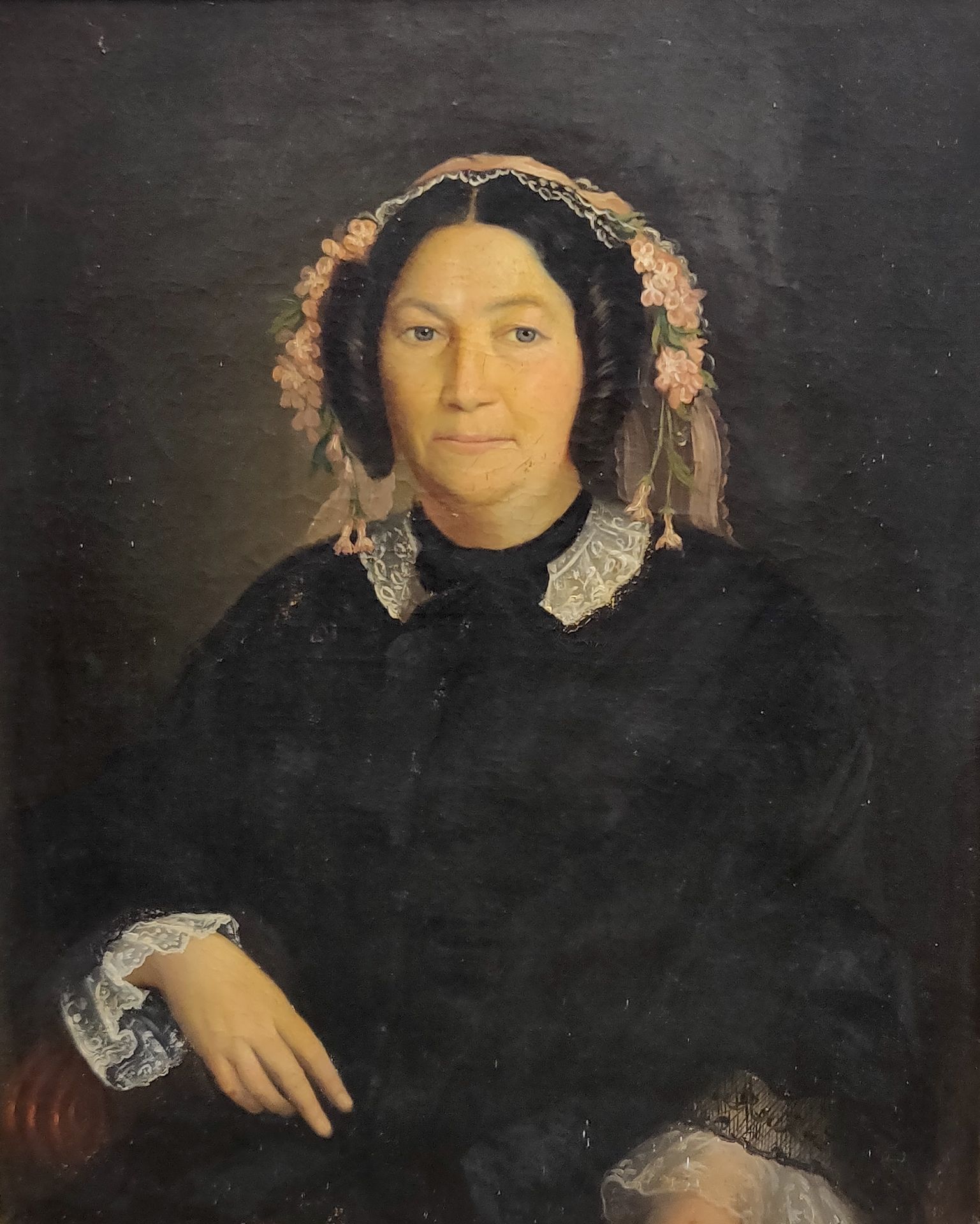 Null 19世纪的学校，一个中产阶级妇女的肖像：Victoire Scartini ? 53岁 1855年。布面油画，背面有标识和日期。