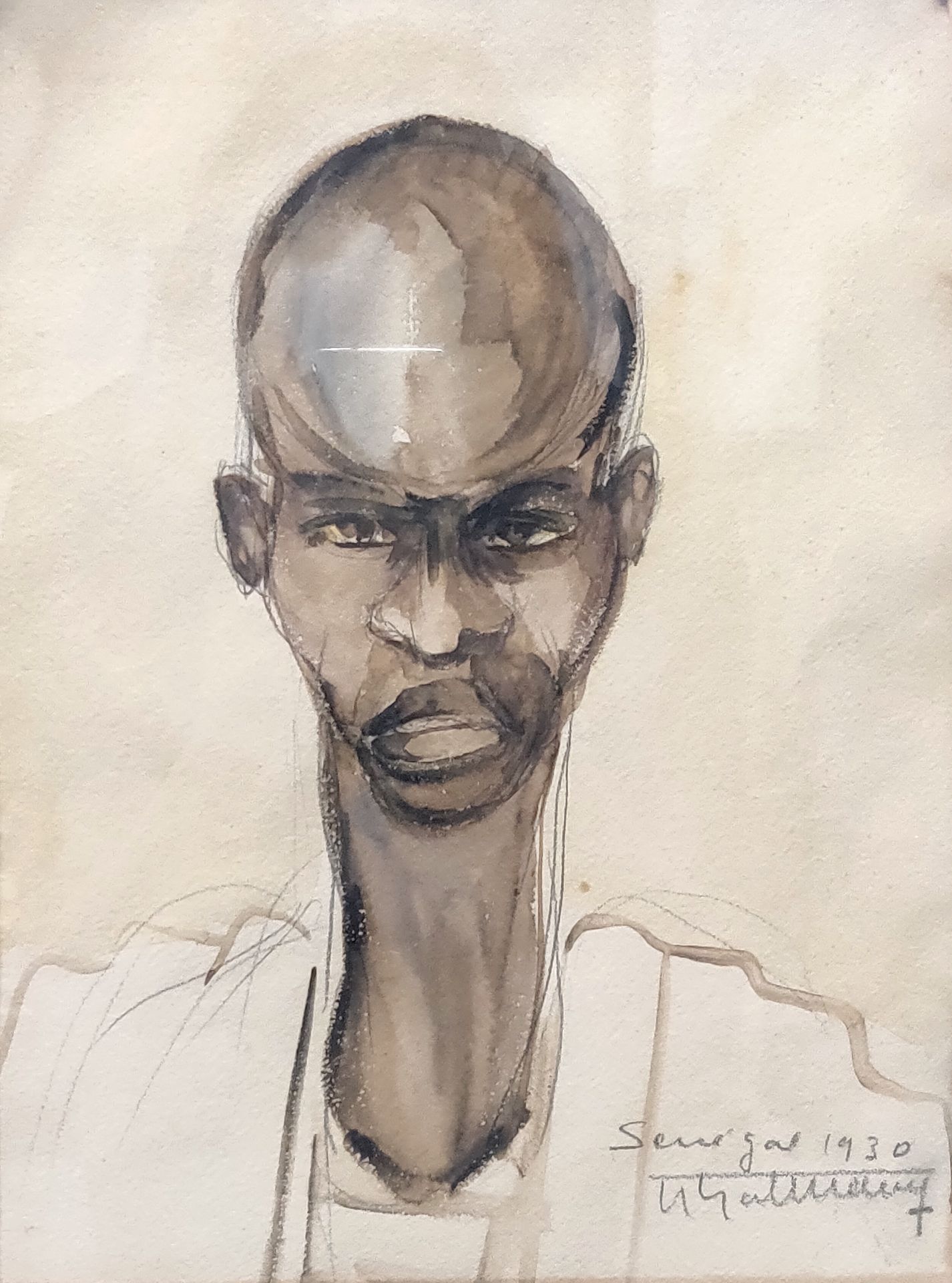 Null Ecole française vers 1930. Portrait d'homme sénégalais. Aquarelle signée, d&hellip;