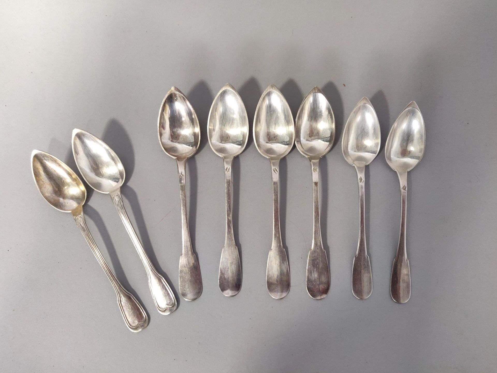 Null Set of eight silver MOKA SPoons of three different models. Total weight: 11&hellip;