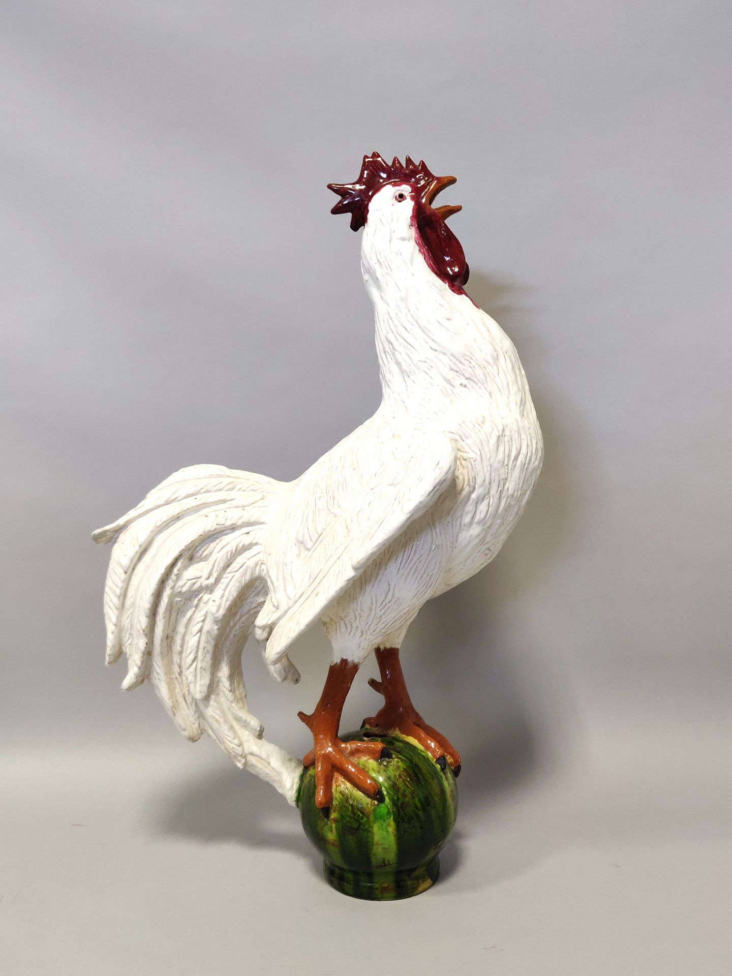 Null BAVENT. Polychrome glazed terracotta subject representing a rooster on a sp&hellip;
