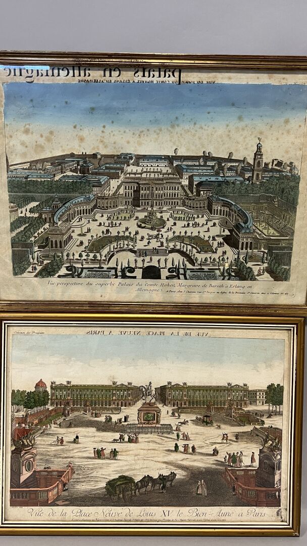 Null Deux vues d'optique représentant la place Louis XV et un palais a Erlang en&hellip;