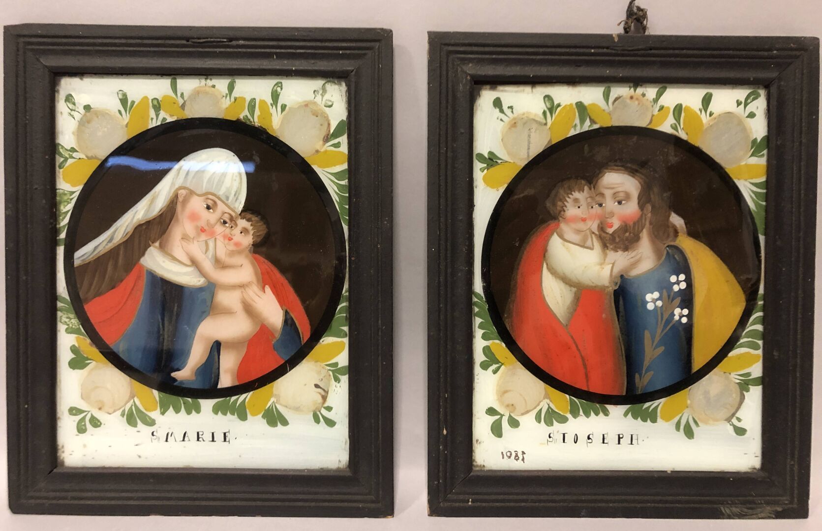 Null Ecole alsacienne du XIXe. Marie et Joseph. Paire de peintures sous verre. 3&hellip;