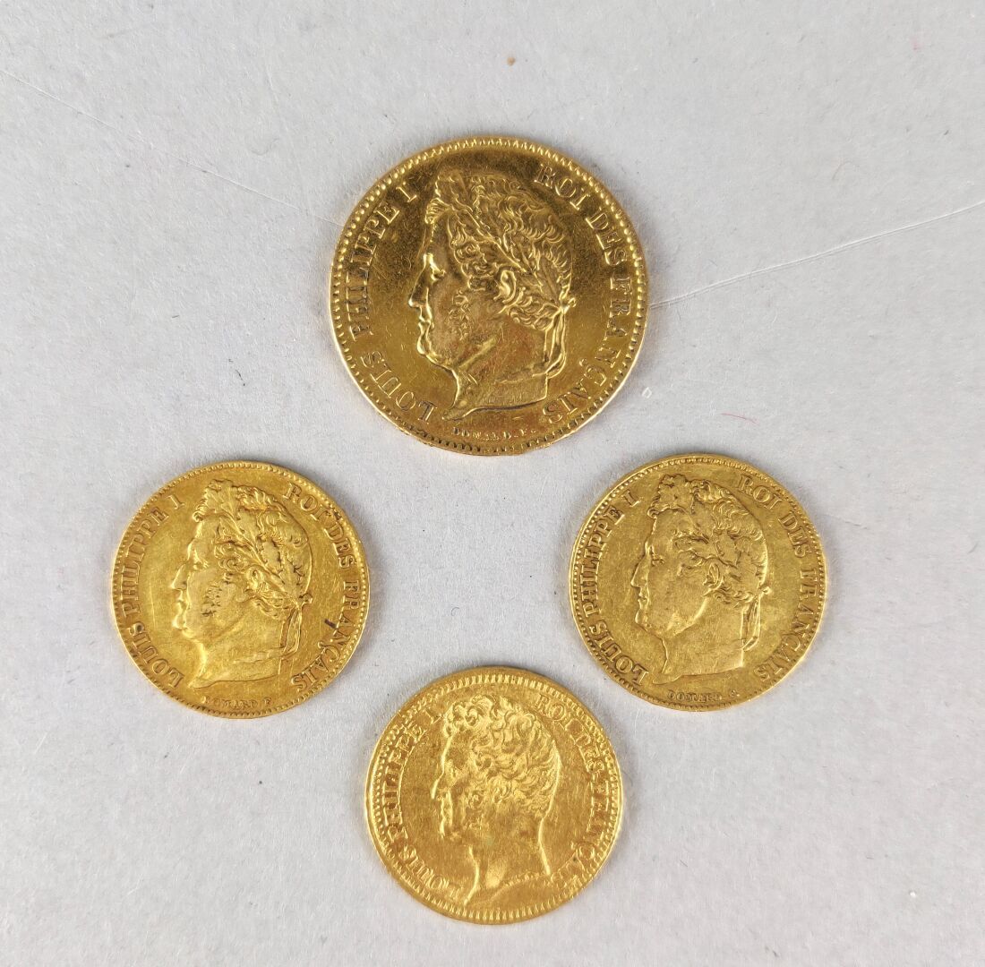 Null 法国。路易-菲利普。一批黄金币，包括3枚20法郎的硬币和1枚40法郎的硬币。总重量：32.22克。