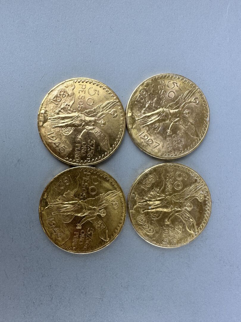 Null MEXIQUE. 4 pièces de 50 pesos : 1927, 1929, 1945, 1946. Poids total : 166 g&hellip;