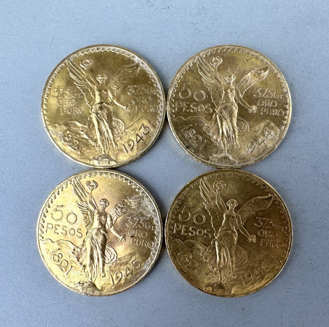 Null MEXIQUE. 4 pièces de 50 pesos : 1943, 1944, 1945, 1946. Poids total : 166 g&hellip;