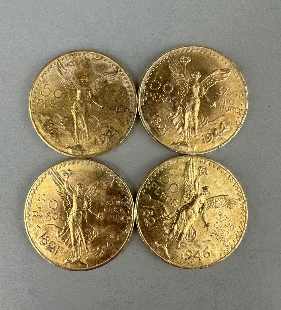 Null MEXIQUE. 4 pièces de 50 pesos : 1921, 1944, 1945, 1946. Poids total : 166 g&hellip;