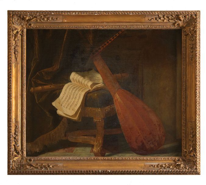 ATTRIBUÉ À MICHEL BOYER (1668-1724) Nature morte d'instruments de musique: basse&hellip;
