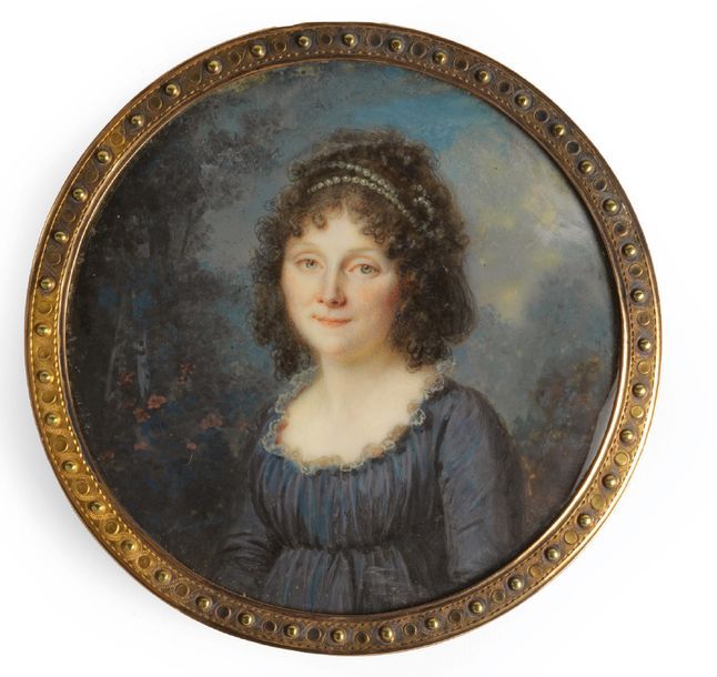 PERIN-SALBREUX Louis-Lié (1753-1817) 
Portrait de femme.
Miniature ronde peinte &hellip;