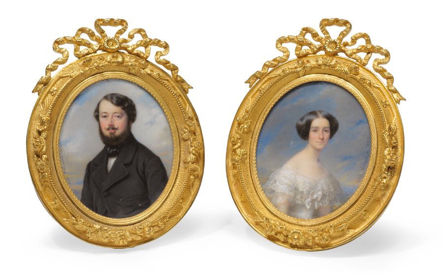 VILLENEUVE CÉCILE (1824-1901) 
Portraits de Monsieur et Madame Cossart d'Espiès.&hellip;