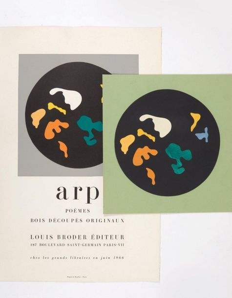 Jean ARP. Glueing for Sun encircled. [Paris, 1966].
Collage on a circular black &hellip;