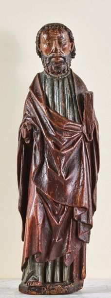Null Saint Apôtre (saint Pierre ?) en chêne sculpté en ronde-bosse et polychromé&hellip;