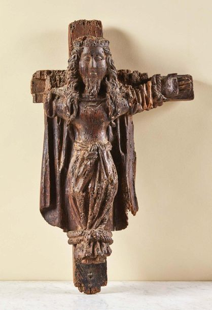 Null Sainte Wilgeforte en chêne sculpté. La sainte barbue est représentée crucif&hellip;