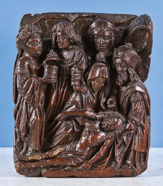 Null La Déposition du Christ en chêne sculpté en fort relief avec traces de poly&hellip;