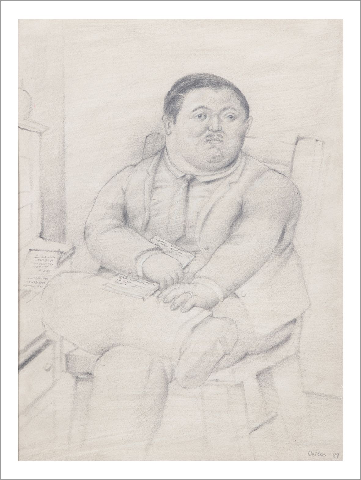 Fernando Botero (né en 1932) 坐着的人，1989年
纸上木炭。
右下方有签名和日期。
纸上木炭。
右下方有签名和日期。
高_47厘米&hellip;