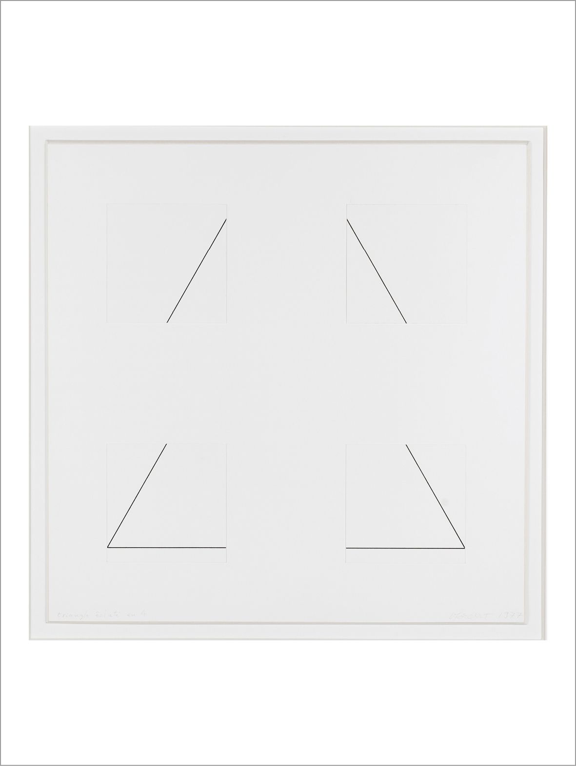 FRANÇOIS MORELLET (1926-2016) Triángulo partido en 4, 1977
Tinta sobre papel.
Fi&hellip;