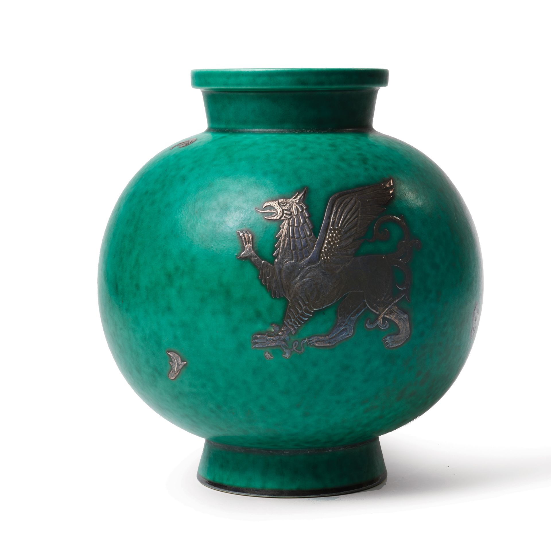 WILHEM KAGE (1889-1960) Série Argenta
Vase, vers 1940
Émail vert et décor peint &hellip;