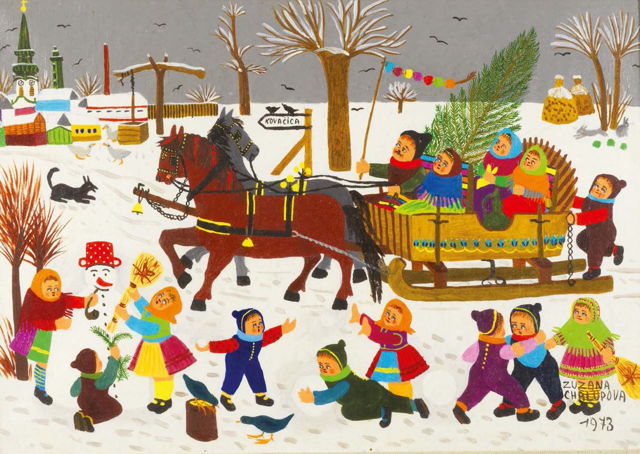 ZUZANA CHALUPOVA, ÉCOLE YOUGOSLAVE (1925 - 2001) 
雪橇
布面油画。
右下方有签名和日期1973。
高_35厘米&hellip;