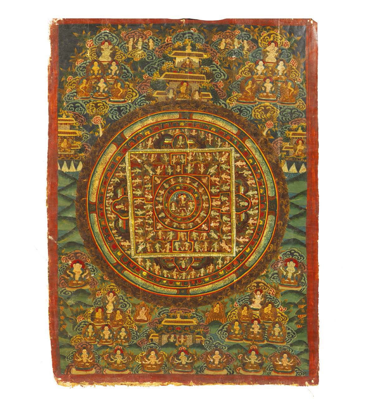 Null THANGKA REPRESENTING A MANDALA.
Polychrome pigments on canvas Tibet, 20th c&hellip;