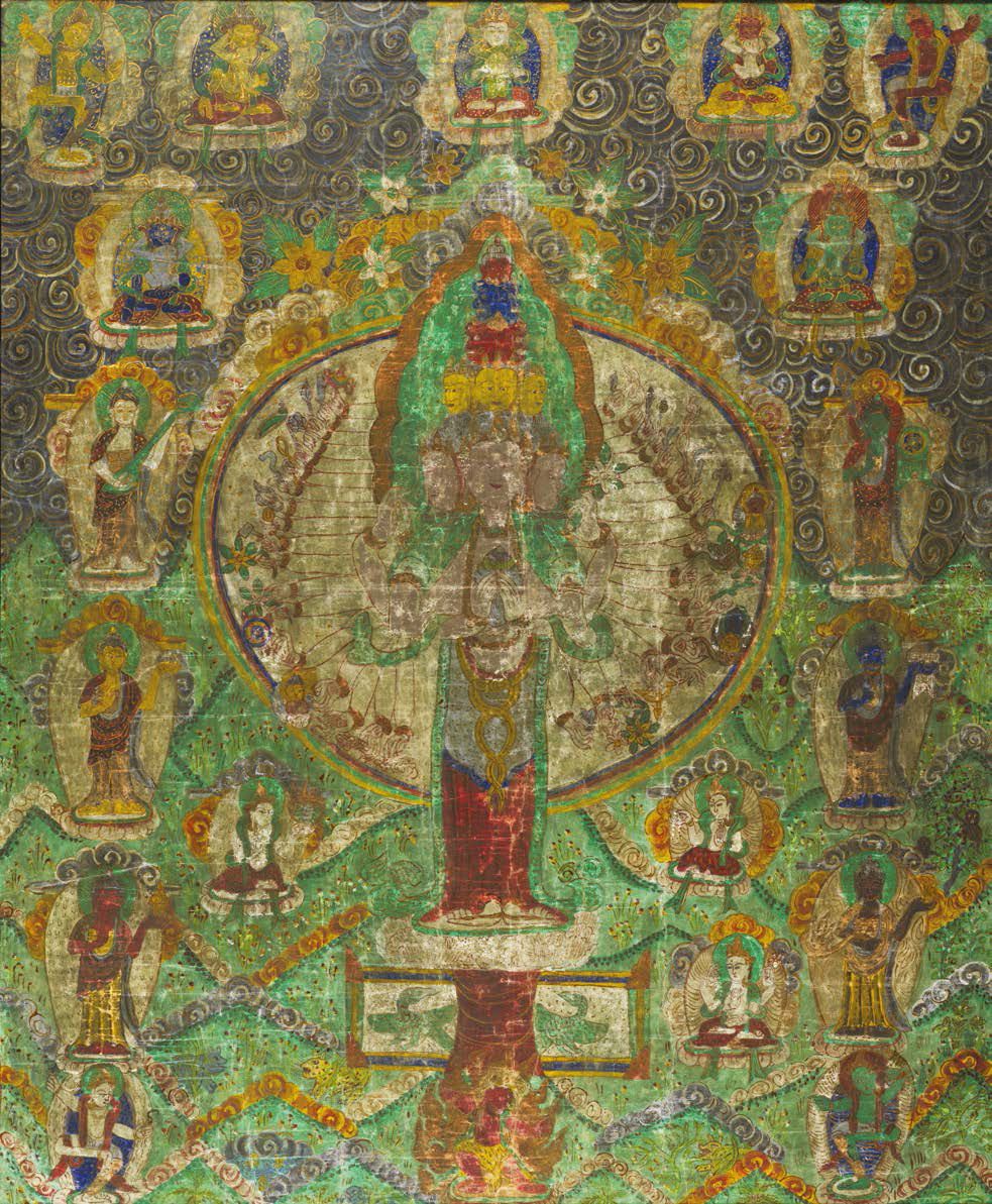 Null THANGKA.
唐卡显示观世音菩萨有十一个头和一千条手臂。
他是佛教的主要菩萨之一
大乘佛教，在这里表现在佛教万神殿的各种神灵中间。
西藏，20世纪&hellip;