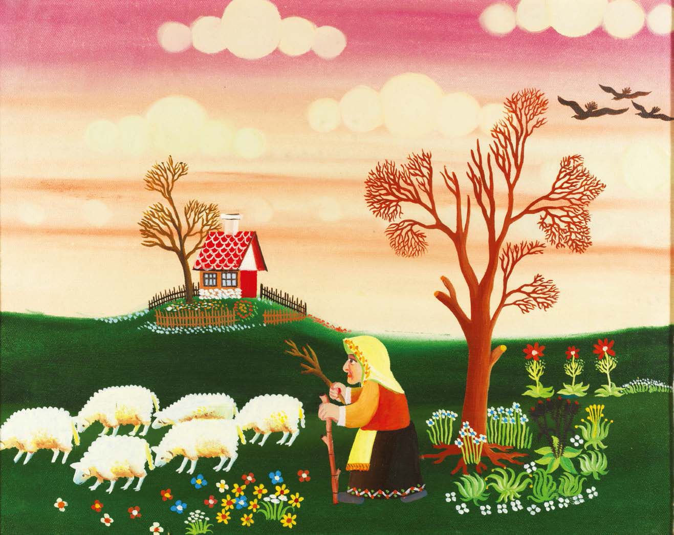 JOVAN VULIC (NÉ EN 1951) 
女人和羊
布面油画。
背面有签名和日期 "73"。
高_40,5厘米 宽_50,5厘米