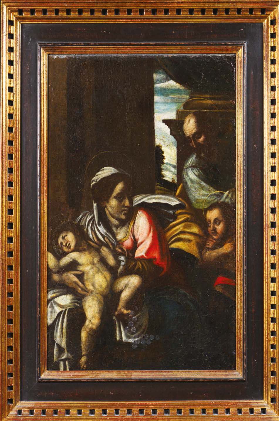 ÉCOLE ITALIENNE DU XVIIE SIÈCLE, D'APRÈS CORREGE 
高_61,5厘米，宽_42厘米的 "神圣家族 "帆布。
