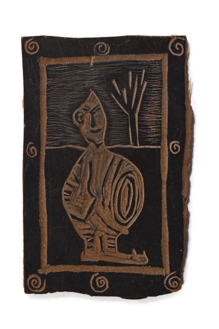 [JARRY]. Full-length portrait of Ubu.
Linocut matrix (11.7 x 7.3 cm). 
 Original&hellip;