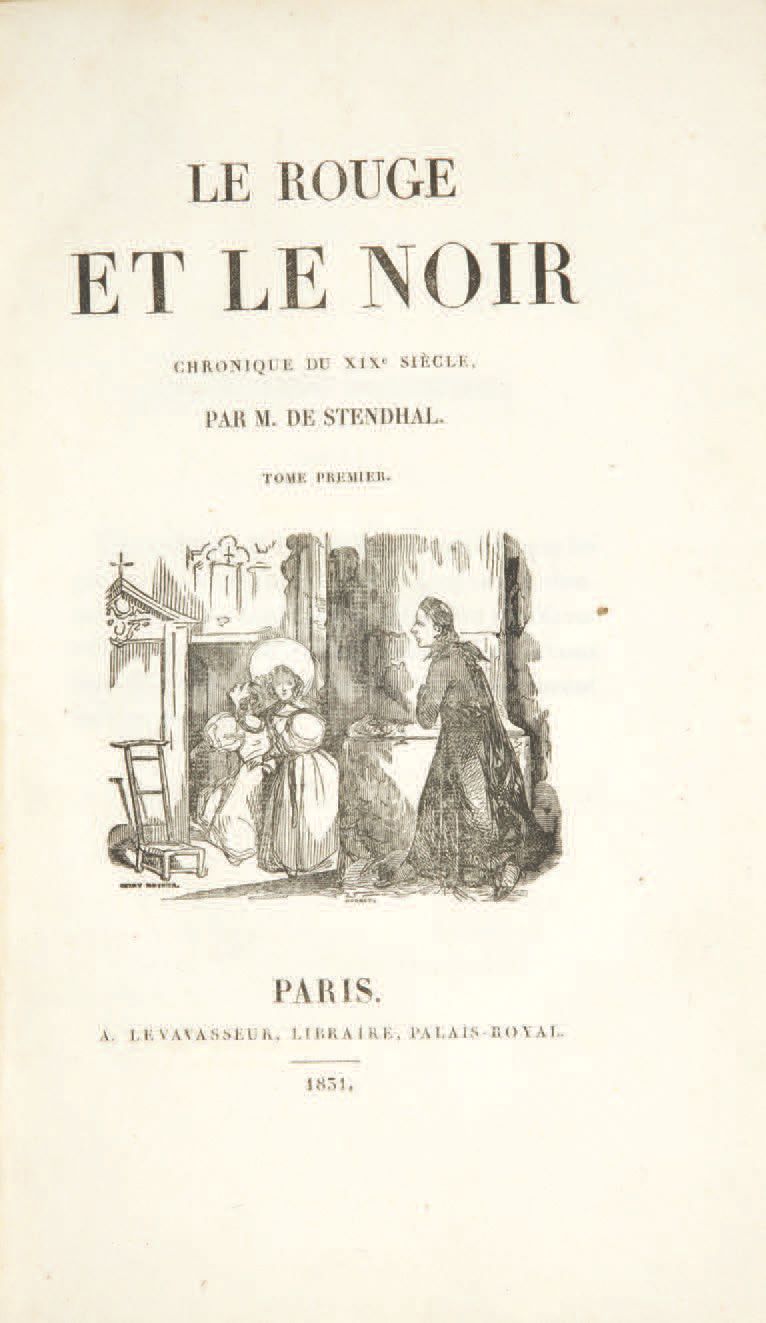 Henri Beyle, dit STENDHAL. 红与黑。十九世纪纪事》。巴黎，A. Levavasseur，1831年。
2卷8开本，(3)页，398页；&hellip;