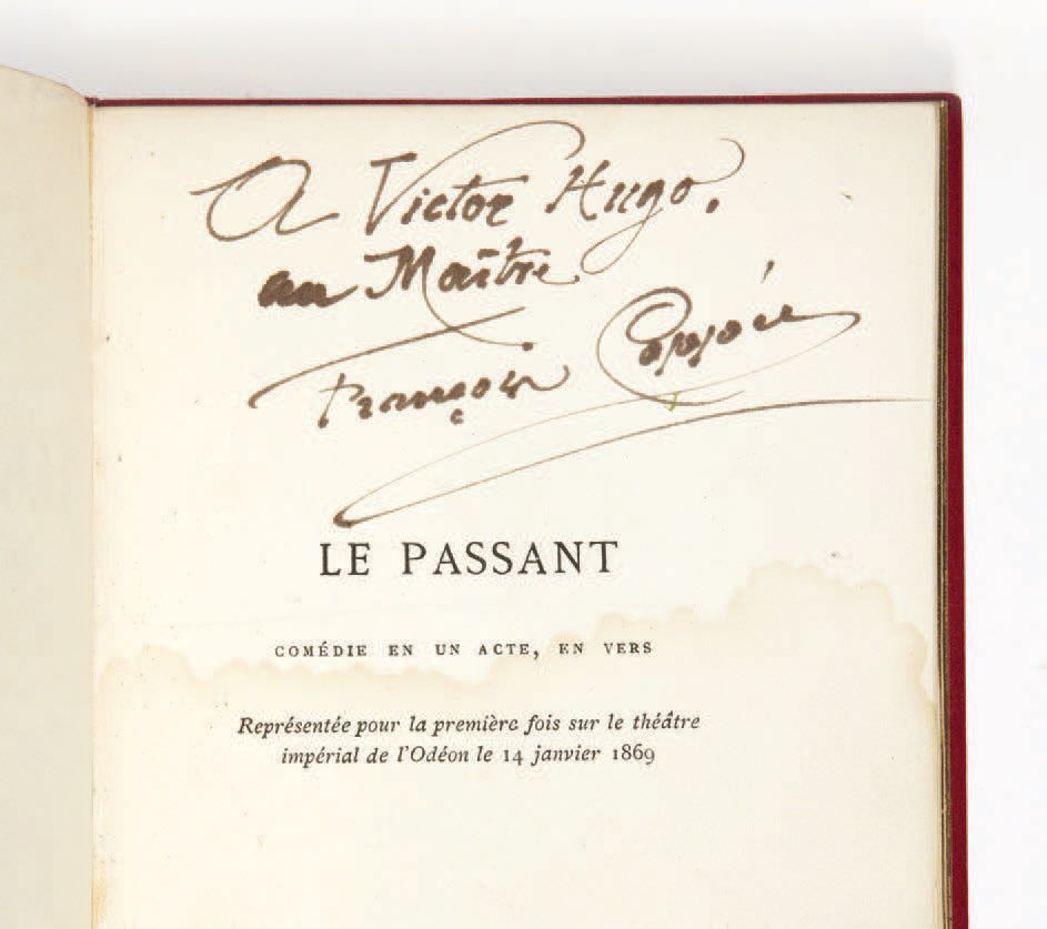 François Coppée. 勒帕桑特。单幕喜剧，以诗句形式出现。巴黎，Alphone Lemerre，1869年。
In-12: 红色詹森主义摩洛哥，罗纹&hellip;